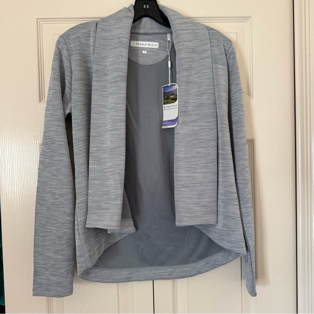 NWT Pebble Beach Gray Open Golf Sweater Dry Luxe Performance S Sun Protection